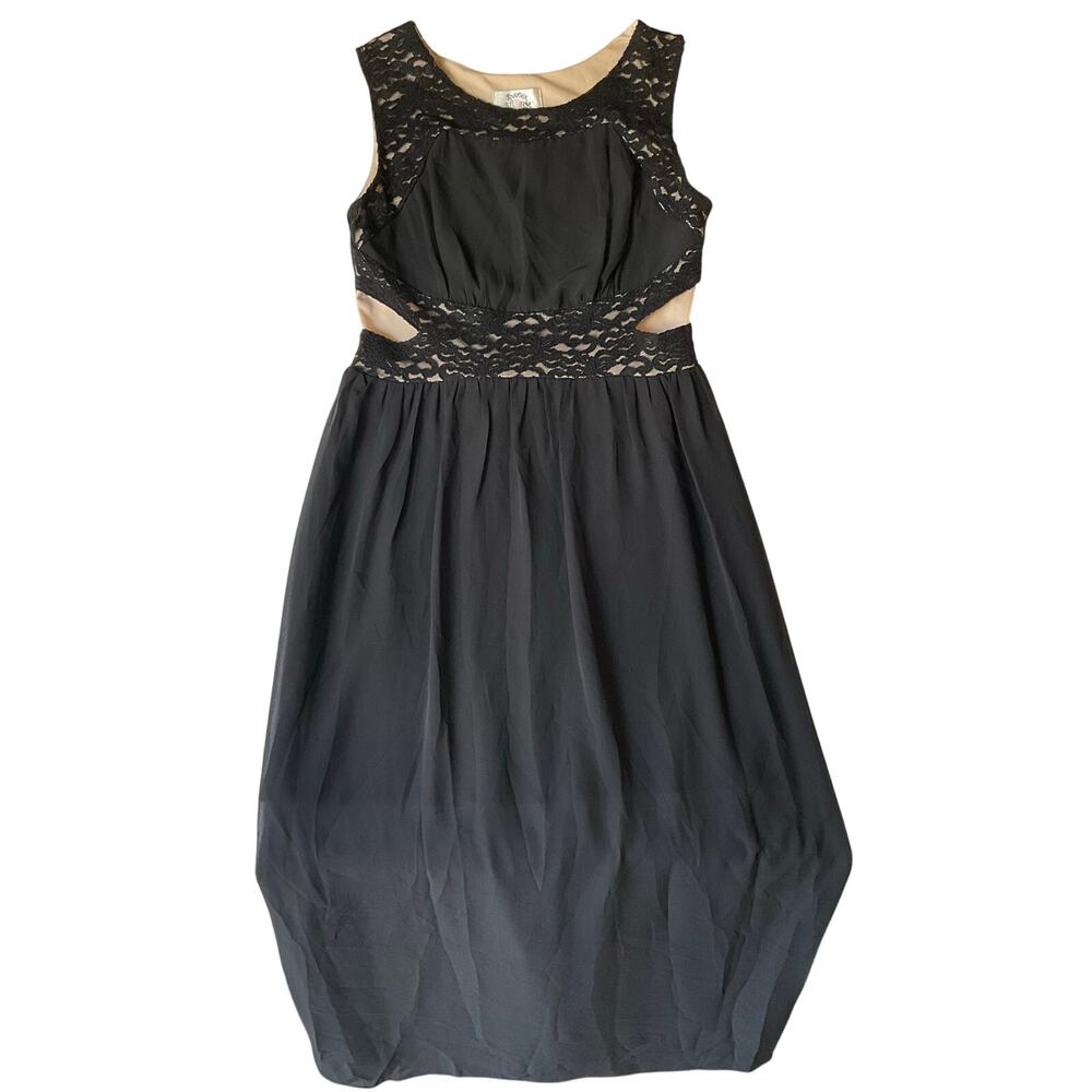 Sweet Storm Women Maxi Dress size M Black with Lace Sleeveless Cut Out Waist NWT